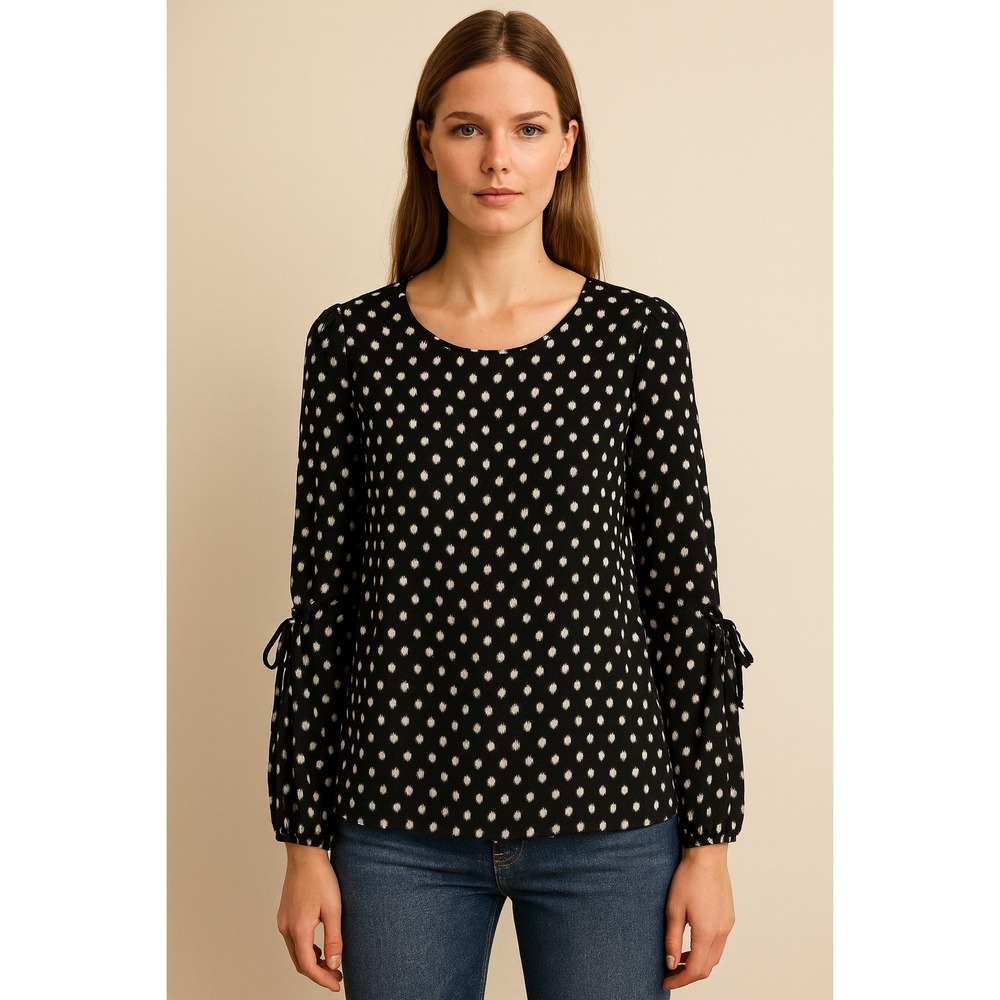 Max Studio Blouse Polka Dots Top  Peasant‎ Boho Flowy Coquette Chic French Girl